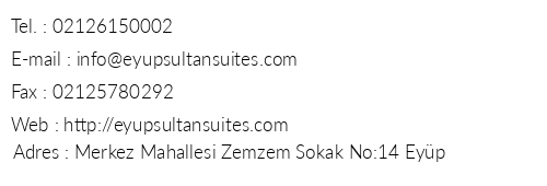 Eyp Sultan Suites telefon numaralar, faks, e-mail, posta adresi ve iletiim bilgileri